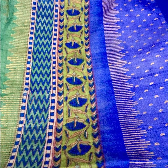 BRAND NEW!FABINDIA Pure Tussar Silk Dupatta hand block printing in foil&colors - Picture 3 of 4